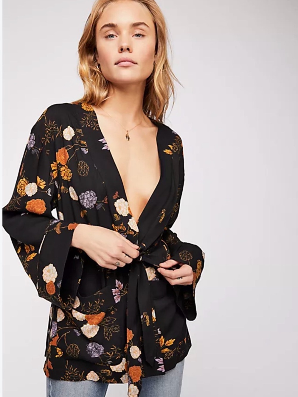 Free People Peony Floral Wrap Kimono Jacket XS